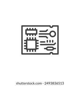 Circuit Board line icon. linear style sign for mobile concept and web design. Circuit board with microchip outline vector icon. Symbol, logo illustration. Vector graphics