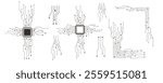 Circuit board line microchip, software. Integrated motherboard, connections. Innovative Electronic Network. Technology background, design elements geometric and connection system.