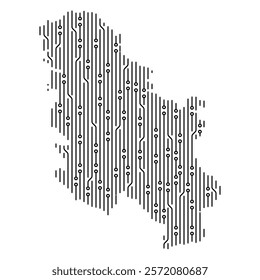 Circuit board map representing Serbia's digital infrastructure and technological progress