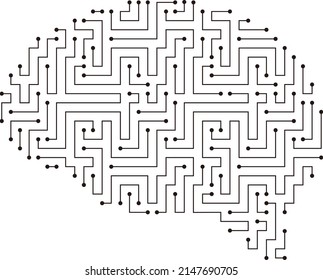 circuit board, maze and brain, Artificial intelligence concept. vector illustration