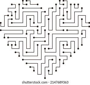 circuit board, maze and heart, Artificial intelligence concept. vector illustration