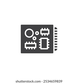 Una placa de circuito con el ícono del Vector del microchip. cartel plano lleno para el concepto móvil y el Diseño web. Icono de glifo de Tablero de circuito de robot. Símbolo, ilustración del logotipo. Gráficos de Vector