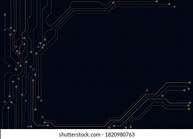 Circuit Board Modern Color Processing Futuristic Element Technology Background. Colorful Abstract PCB Trace Data Transfer Design Vector.