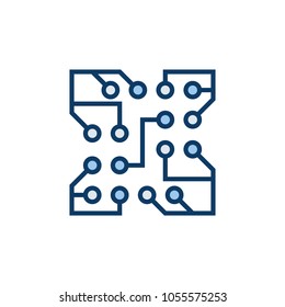 Circuit board modern flat icon. Vector technology square symbol on white background