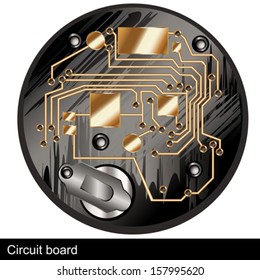 Circuit board of an old digital  watch, along with silver battery.