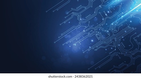Circuit board on a blue background. Vector abstract technology illustration Circuit board on dark blue background.High-tech circuit board connection system concept.