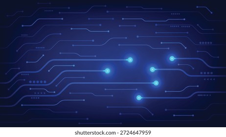 Placa de circuito sobre fondo azul con luz brillante