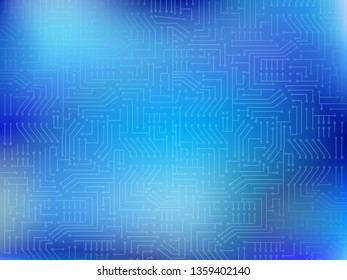 Circuit board on gradient mesh background. Blue electronic design with lights effect. Futuristic modern technology concept.