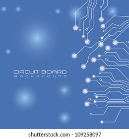 circuit board,  on lights and blue background, vector illustration