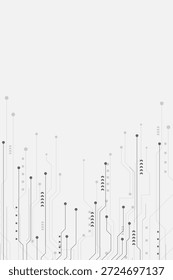 The circuit board, on a vertical white background, features a symmetrical layout with technical components connected