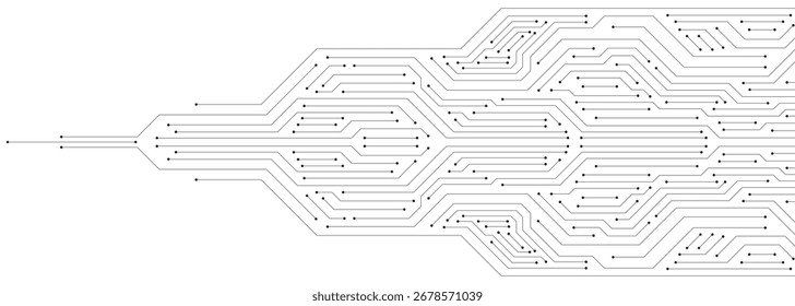 Patrón de placa de circuito. Placa de circuito de computadora sin tecnología en blanco y negro. Placa madre de la computadora con procesador, chip y semiconductor