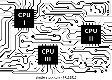 circuit board pattern  with CPU in black-and-white color. vector illustration
