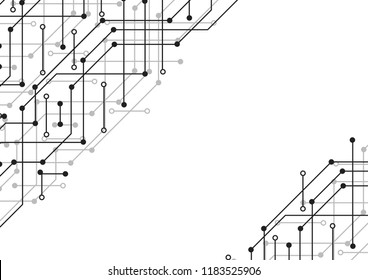 Circuit board pattern dots and lines for technology background. Vector illustration