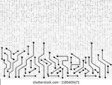 Circuit board pattern dots and lines for technology background. Vector illustration