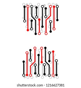 Circuit board pattern dots and lines for technology background. Vector illustration