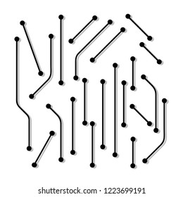 Circuit board pattern dots and lines for technology background. Vector illustration