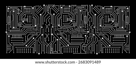 Circuit Board Pattern Icon Black Flat Style PCB Symbol of Microchip, Processor, Electronic, Semiconductor, Technology, Digital Hardware Vector