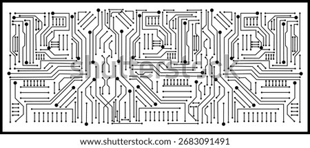 Circuit Board Pattern Icon Black Line Style PCB Symbol of Microchip, Processor, Electronic, Semiconductor, Technology, Digital Hardware Vector