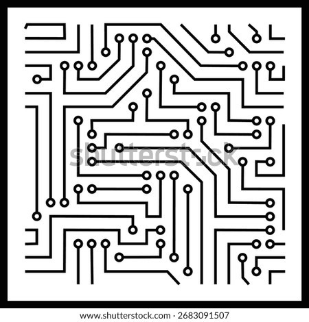 Circuit Board Pattern Icon Black Line Style PCB Symbol of Microchip, Processor, Electronic, Semiconductor, Technology, Digital Hardware Vector