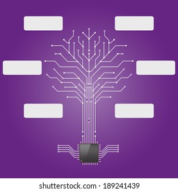 Circuit board pattern in the shape of the tree with chip processor root.infographics,Vector illustration