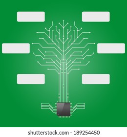 Circuit board pattern in the shape of the tree with chip processor root.infographics,Vector illustration