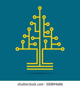 Circuit board pattern in the shape of the tree. Illustration. Vector.