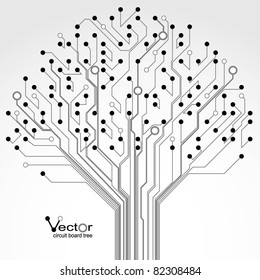 Circuit board pattern in the shape of the tree. Illustration. Vector.