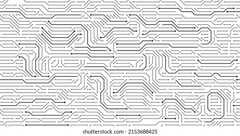 Circuit board pattern. Technology texture, digital tech lines and computer systems seamless vector background illustration. Hardware electronic connections, pc processor components