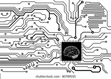 circuit board pattern. vector illustration with brain sketch