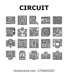 circuit board pcb resistor icons set vector. microcontroller, soldering capacitor, transistor, diode trace, layout, etching circuit board pcb resistor black contour illustrations