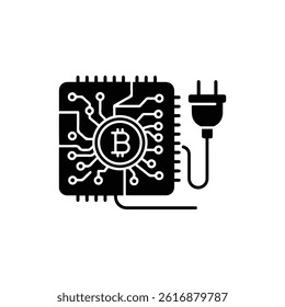 Circuit Board with Power Plug and Coin Representing Technical Aspects of Mining