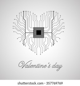 Circuit board with processor in the form of heart. Happy Valentines Day.Vector illustration. Eps 10