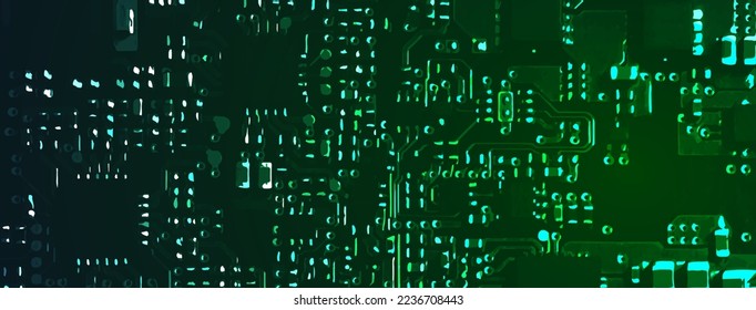 Ilustración del vector realista de la tarjeta de circuito. Fondo negro y verde