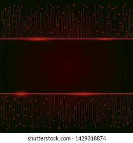 Circuit board, red abstract lights background ,banner, border. Vector illustration. - Vector