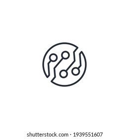 Circuit board.  Robotic process automation innovation technology. Artificial intelligence. Machine learning. Vector linear icon illustration isolated on white background.