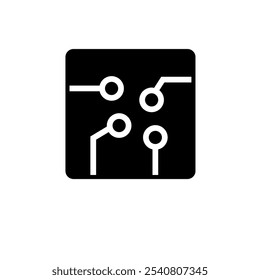 Placa de circuito, Esquema, Ícone de vetor plano sólido de microchip isolado no fundo branco.