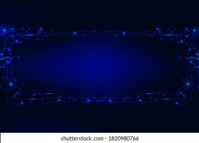 Circuit Board Sci fi Processing Futuristic Element Technology Background. Glow Blue Abstract PCB Trace Data Transfer Design Vector.