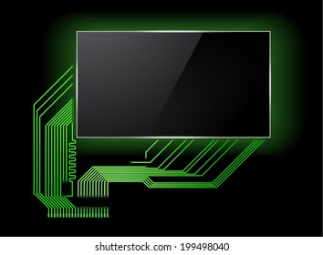 Circuit board with screen, vector illustration.