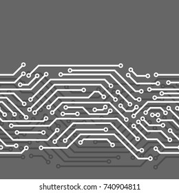 Circuit Board Seamless Pattern. Background Of Microchip Elements.