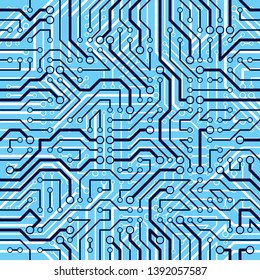 Circuit board seamless pattern, vector background. Microchip technology electronics wallpaper repeat design.