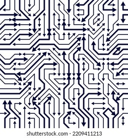 Circuit board seamless pattern, vector background. Microchip technology electronics wallpaper repeat design.