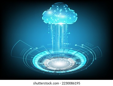 The circuit board with security systems and cloud technology storage in the form of dark blue vintage background.