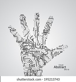 Circuit board shape of hand palm eps10, vector elegant illustration