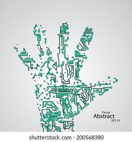 Circuit board shape of hand palm eps10, vector elegant illustration