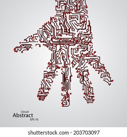 Circuit board shape of hand palm eps10, vector elegant illustration