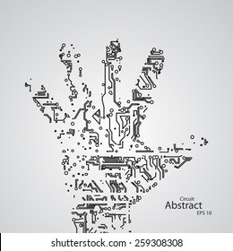 Circuit board shape of hand palm eps10, vector elegant illustration