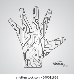 Circuit board shape of hand palm eps10, vector elegant illustration