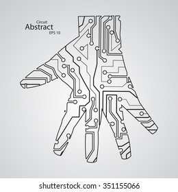 Circuit board shape of hand palm eps10, vector elegant illustration