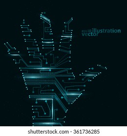 Circuit board shape of hand palm, abstract technology illustration eps10