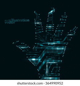 Circuit board shape of hand palm, abstract technology illustration eps10